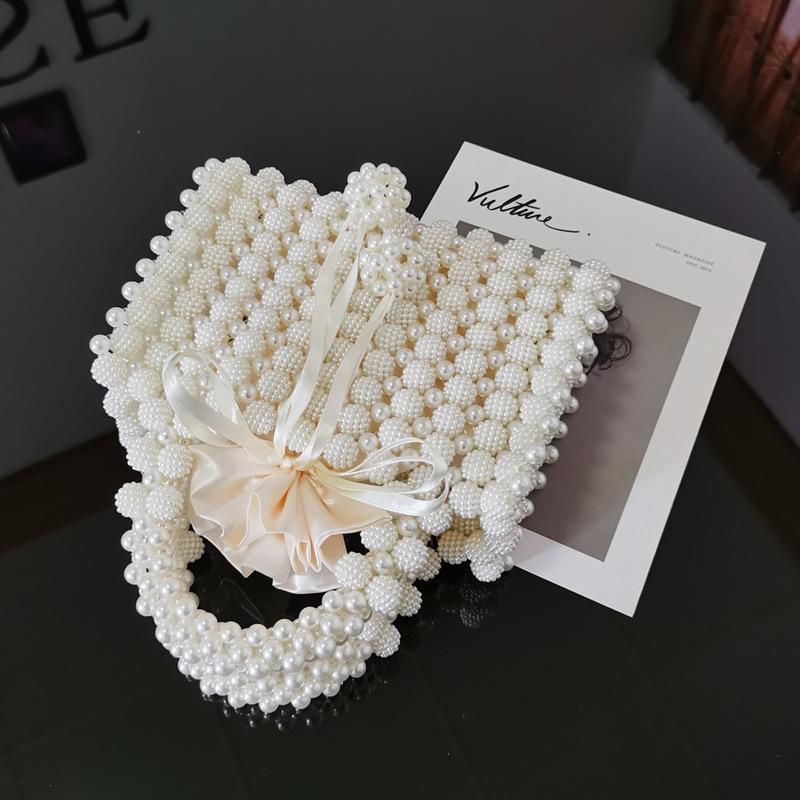 

Evening Bags Lady Bead Pearl Bag Chic Handle Wedding Party Handbag, Beige