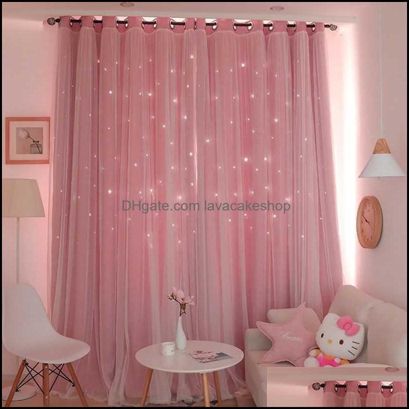 

Curtain Window Treatments Home Textiles Garden Hollow Star Thermal Insated Blackout Curtains For Living Room Bedroom Blinds Stitched With, Sky blue