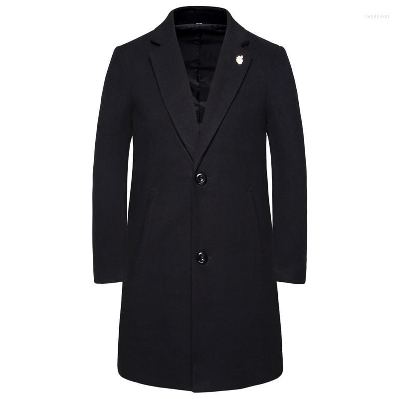 

Men's Wool & Blends Autumn And Winter Woolen Coat Warm Thick Long Coat/business Black High-quality Blended Kend22