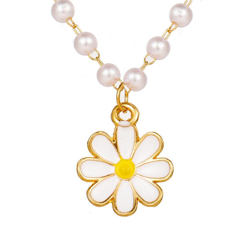

Chokers LuxHoney Chic Cute Korean Ins Style Gold Plated Pearl Strand Enamel Flower Pendant Choker Necklace For Women OL Student GirlsChokers