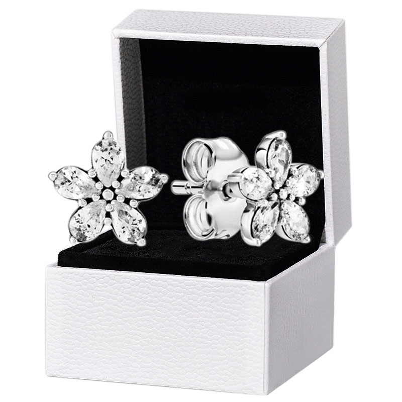 

NEW Sparkling Snowflake Stud Earrings 925 Sterling Silver Original box set for Pandora CZ crystal Womens Party Gift Earring