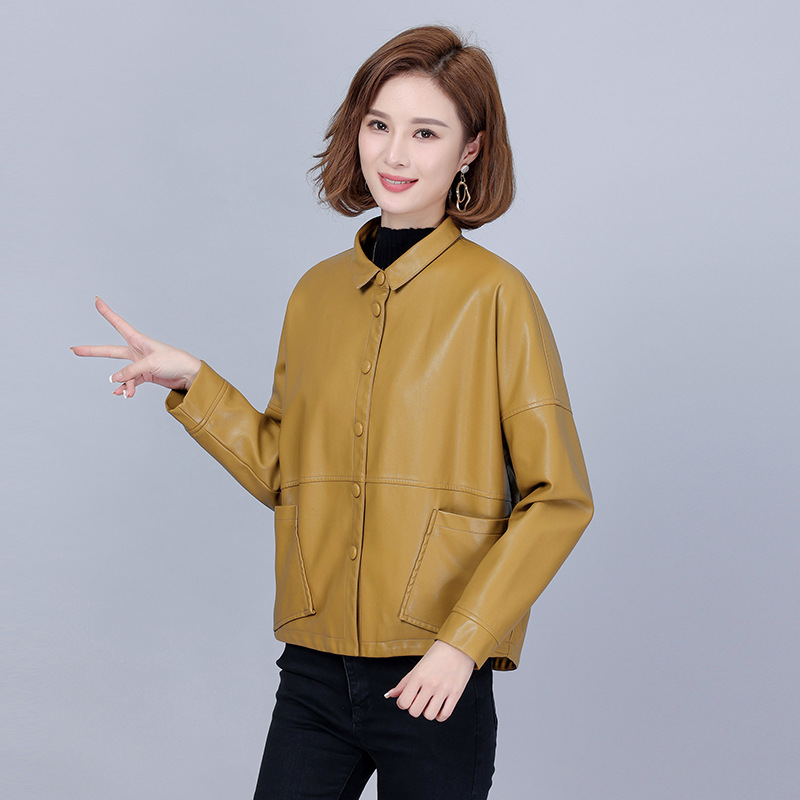 

Autumn winter Asian Style women wear Single breasted leather clothes women's PU coat Young Lady leather loose jacket Code2122, Black