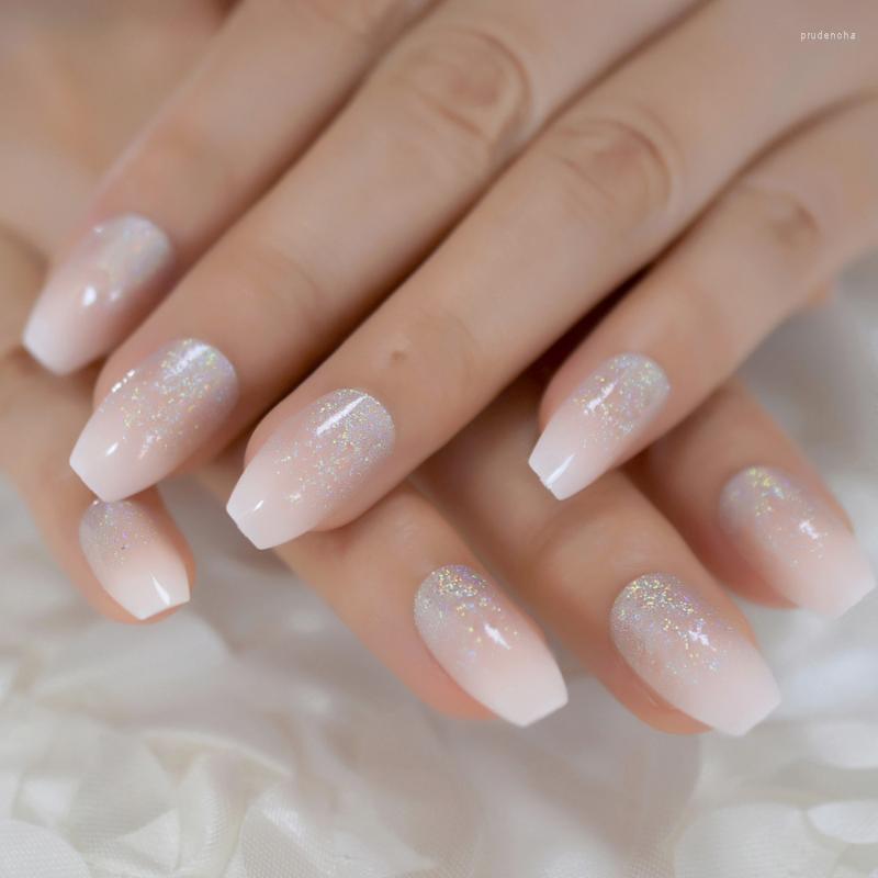 

False Nails Fadeing Glitter Medium-Short Press On Coffin Kwaii Pinkly Fingernails Supplies For Professional Flase Tips Set Prud22, L5936