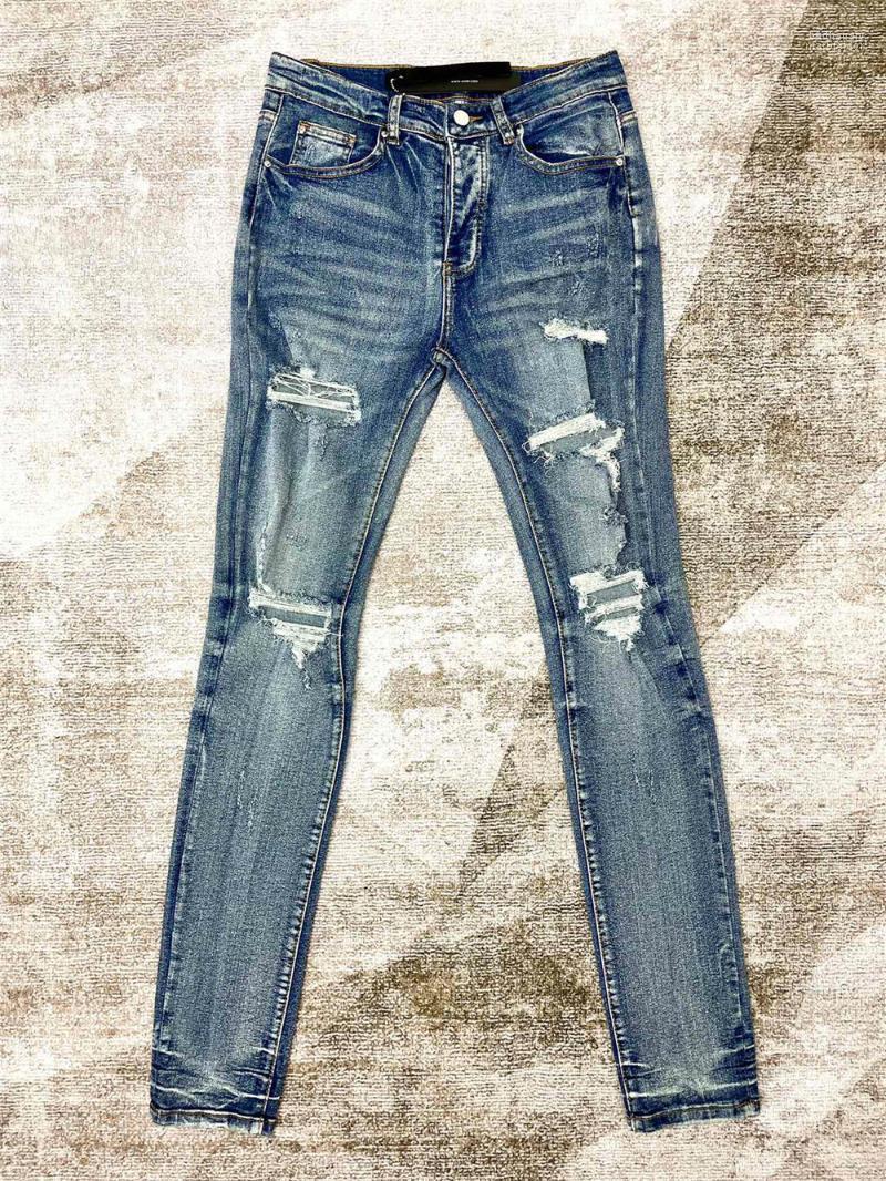 

Men's Jeans Fashion Men's Ripped Hole Men Motorcycle Pants Retro Old Street Punk Pantalon Homme For MenMen's Bert22, Blue