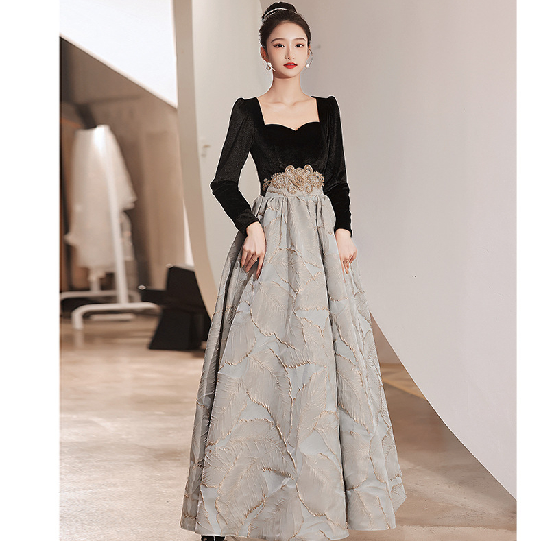 2022 Black Luxury Prom Dresses Vestidos De Fiesta Sheer Neckline Long Sleeve Evening Dresses Lace Appliques Beaded A-line Quinceanera Dresses-image-760536539