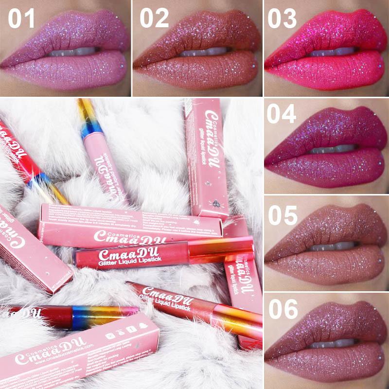 

Lip Gloss Glitter Flip Velvet Matte Tint 6 Colors Waterproof Long Lasting Diamond Flash Shimmer Liquid LipstickLip, 06
