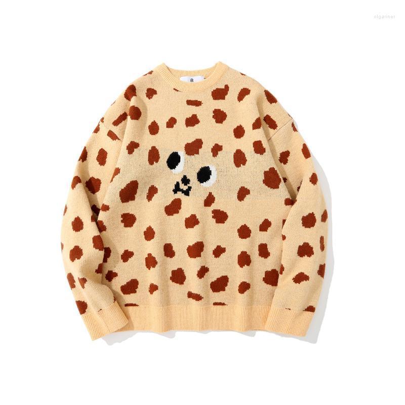 

Men's Sweaters Leopard Pattern Men Autumn Casual Round Neck Harajuku Cute Mens Pullover Fashion Streetwear Loose Sweater Cotton 2022Men's Ol, Tifobb016 coffee