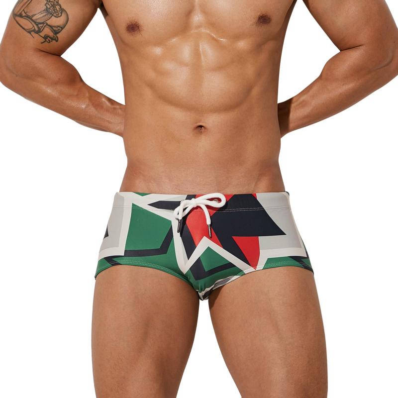 

Men's Shorts Men Sexy Low Waist Underpant Lace Triangular Printed Swimming Summer Trunk ShortMen's, Green