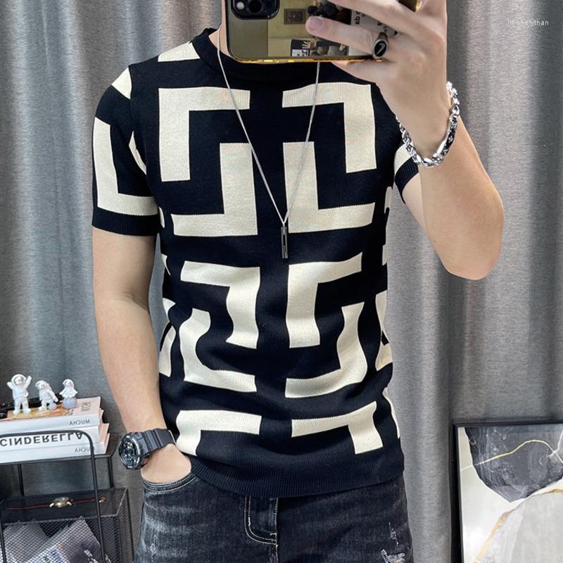 

Men's T-Shirts Luxury Men Summer Knitted Tshirt 2022 Korean O-neck Short Sleeve Top Tees Streetwear Male Social Club Slim Fit Casual T-Shirt, Red