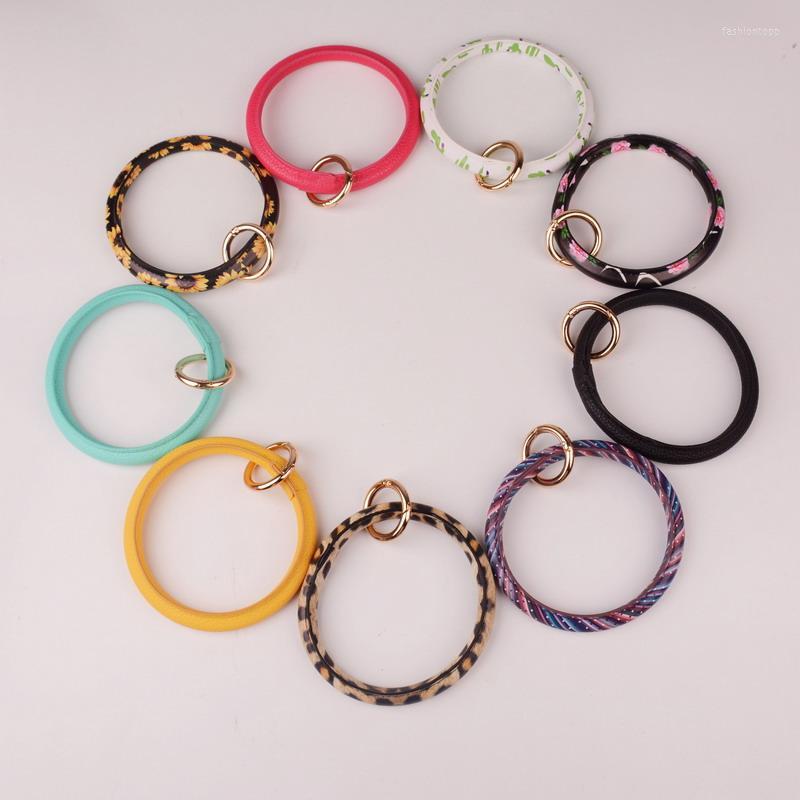 

Fashion PU Leather O Key Chain Custom Circle Wristlet Printing Keychain Wholesale For Women Girls 9 Colors Jewelry