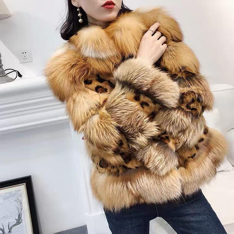 

Women's Fur & Faux Arrival Winter Fashion Women's Real Round Neck Leopard Print Coat Thick Stand-Up Collar Outerwear CoatWomen's Women's, As photo