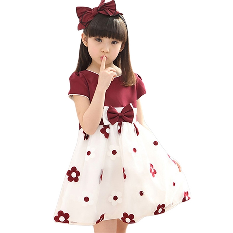 

Floral Dress For Girls Summer Mesh Bow Kids Clothes Children s Spring Teen Clothing 6 8 12 Years 220614, As picture