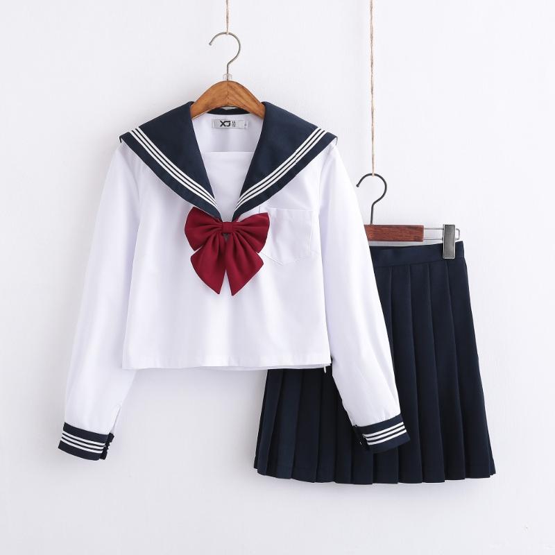 

Clothing Sets Sale Japanese Schoolgirl Uniforms Cute Autumn Navy Sailor School Uniform Student Cosplay Costume JK UniformsClothing, Long sleeve set