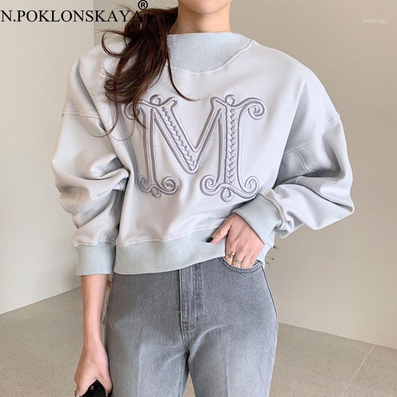 

Embroidery Sweatshirts Women Autumn Tops Long Sleeve O Neck Pullovers Cotton Hoodies Korea Fashion Female Oversize Sweatshirt Women's &, Gray