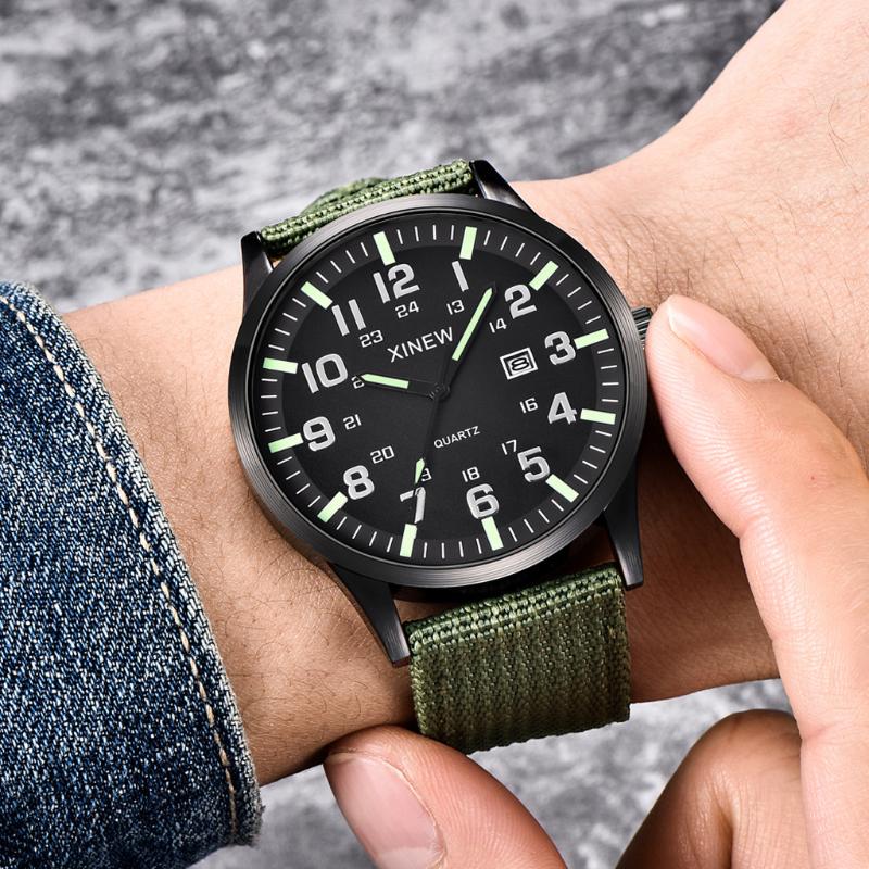 

Wristwatches Men Watch Boy Round Dial Nylon Strap Band Military Date Quartz Wrist Gift Lift Waterproof Clock Relogio MasculinoWristwatches