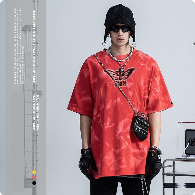 

Men' T-Shirts Summer Cool Tie-dyed Top T-shirt Men Red Yellow Black Short Sleeve Tee Cotton Luxury Men' Suit Male Clothes Mens Designe