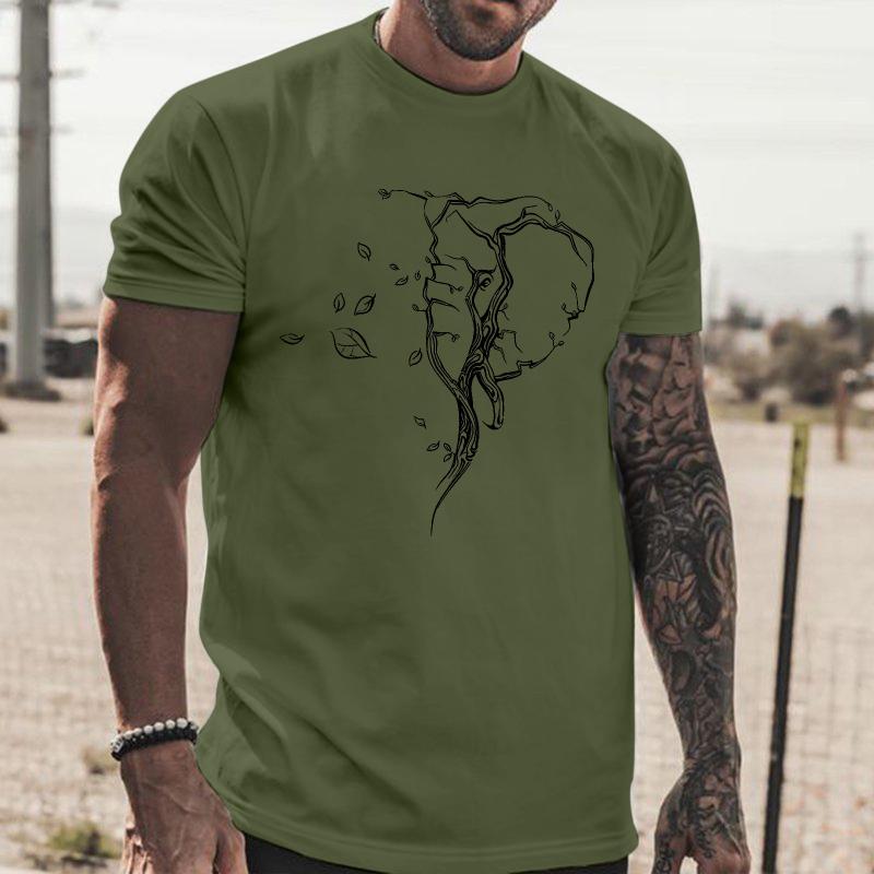 

Men's T-Shirts Male Summer Casual Elephant Print T Shirt Blouse Round Neck Short Sleeve Tops Swim WearMen's, Army green