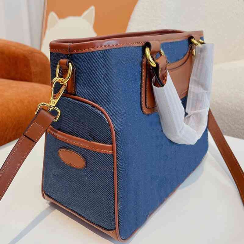

Vintage Classic Print Denim Tote Women Shoulder Bags Luxury Handbag Leather Designer Crossbody Box Female Bucket 220413