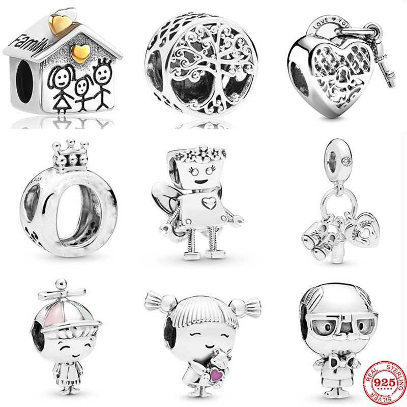 

925 Sterling Silver Dangle Charm Floral Bella Bot Family Tree Lock Baby Girl DIY Fine Bead Fit Pandora Charms Bracelet DIY Jewelry Accessories