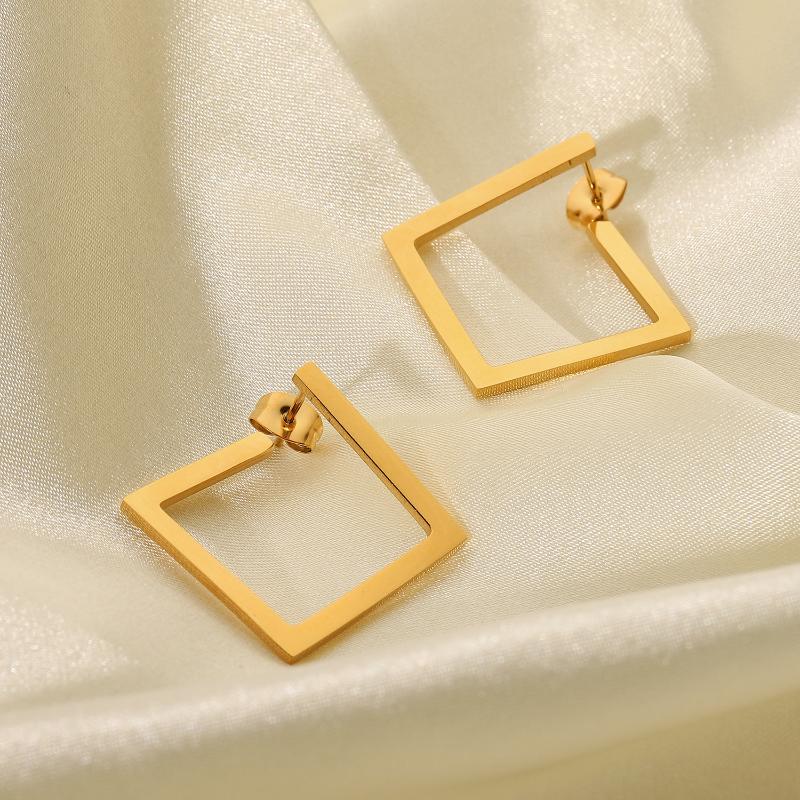 

Hoop & Huggie Creative Geometric Open Design Earrings For Women 18K Gold Plated Stainless Steel Circle JewelryHoop
