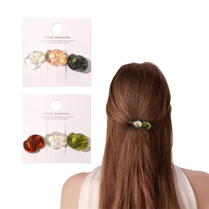 

European Women Cobblestone Irregular A Word Barrettes Three Color Splicing Alloy Duck Hair Clips Women Headdress Ponytail Bang Hairpins Ornaments Accessories