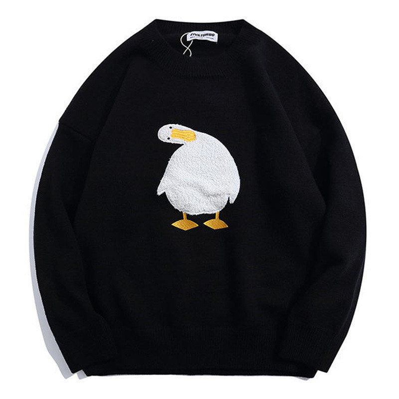 

Oversize Furry Head Tilted Duck Sweater Men Harajuku Winter Cartoon Goose Pattern Pullover Woman Black Knitted Jumper Pull Homme 220813, 07