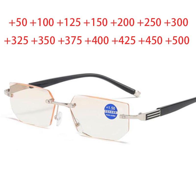 

Sunglasses Elderly Gray&Tea Lens Reading Glasses Diamond Cut Edge Frameless Comfortable HD GlassesSunglasses