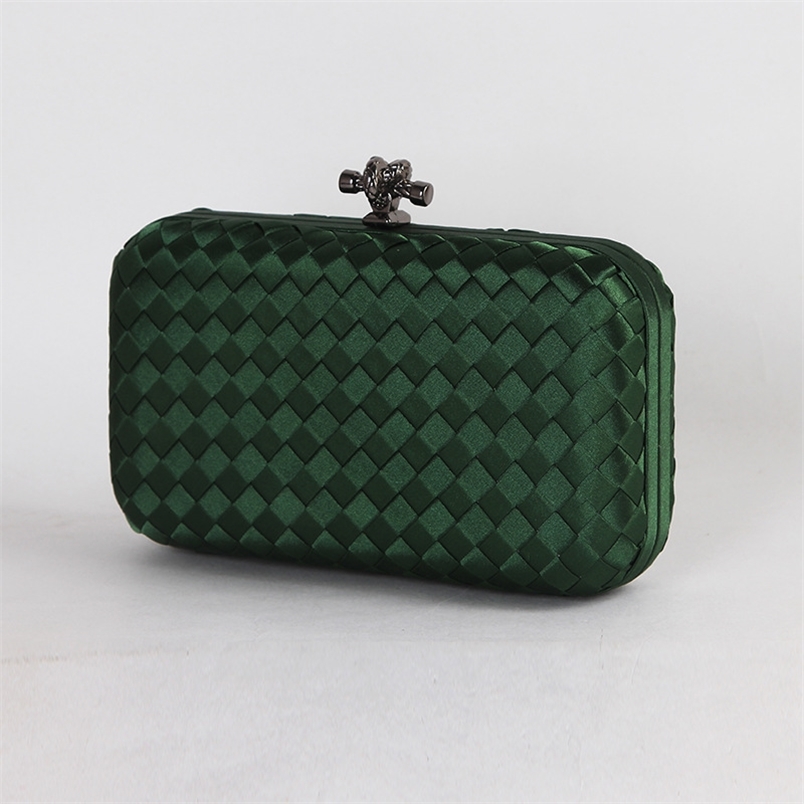 

Retro Handmade Small Woven Clutch Banquet Handbag Lady Womens Silk Flap Chain het Hand Bag Dinner Party 220627, Dark grey