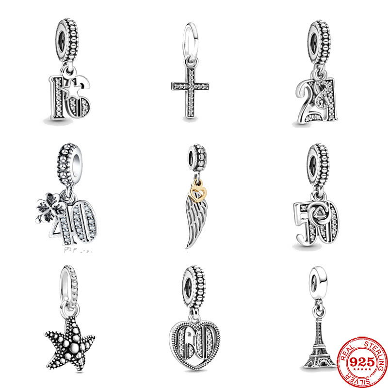 925 Sterling Silver Dangle Charm 16e 21e 40 50 60 Célébration Perles Perle Fit Pandora Charms Bracelet DIY Bijoux Accessoires