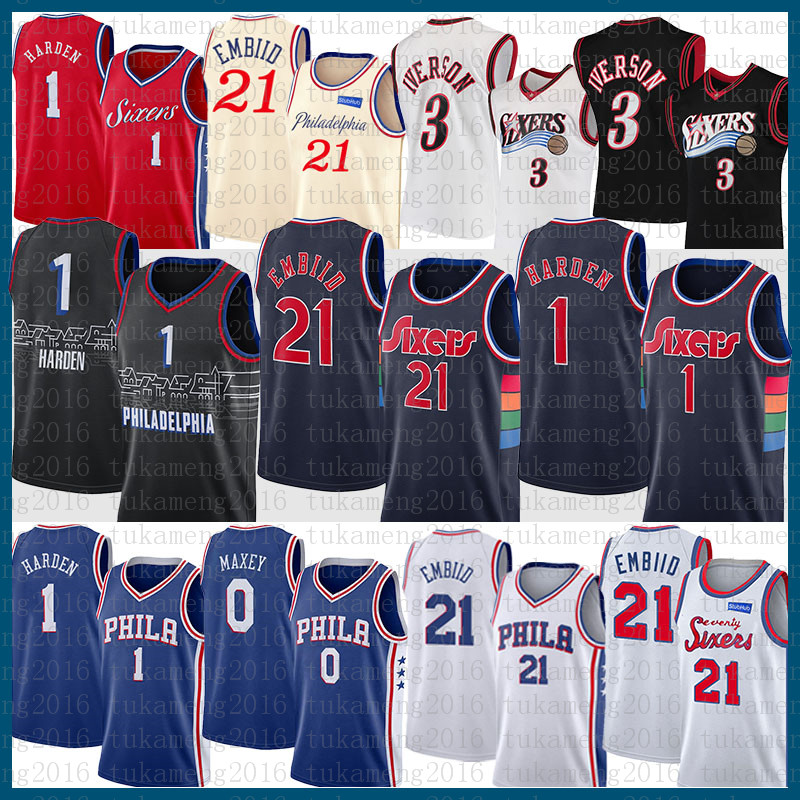 

3 6 Joel Embiid Basketball Jersey James Harden Tyrese Maxey 21 1 0 Allen Iverson Julius Erving Philadelphias 76er Beige