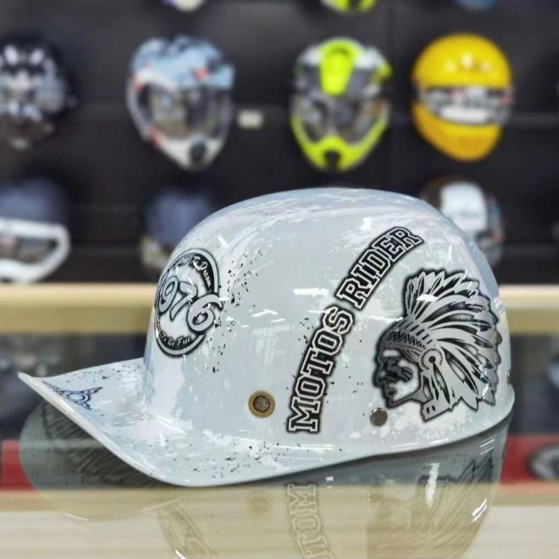 

Motorcycle Helmets Brand Man Riding Half Helmet Motorbiker Vintage Retro Open Face Crash Scooter Chopper Biker Baseball Cap, As pic