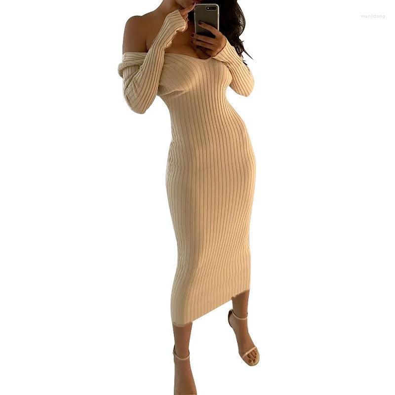 

Casual Dresses Long Sleeve Knitted Plus Size Sexy Off Shoulder Women Autumn Bodycon Party Sweater Dress Clothes 2022 Ladies, Black