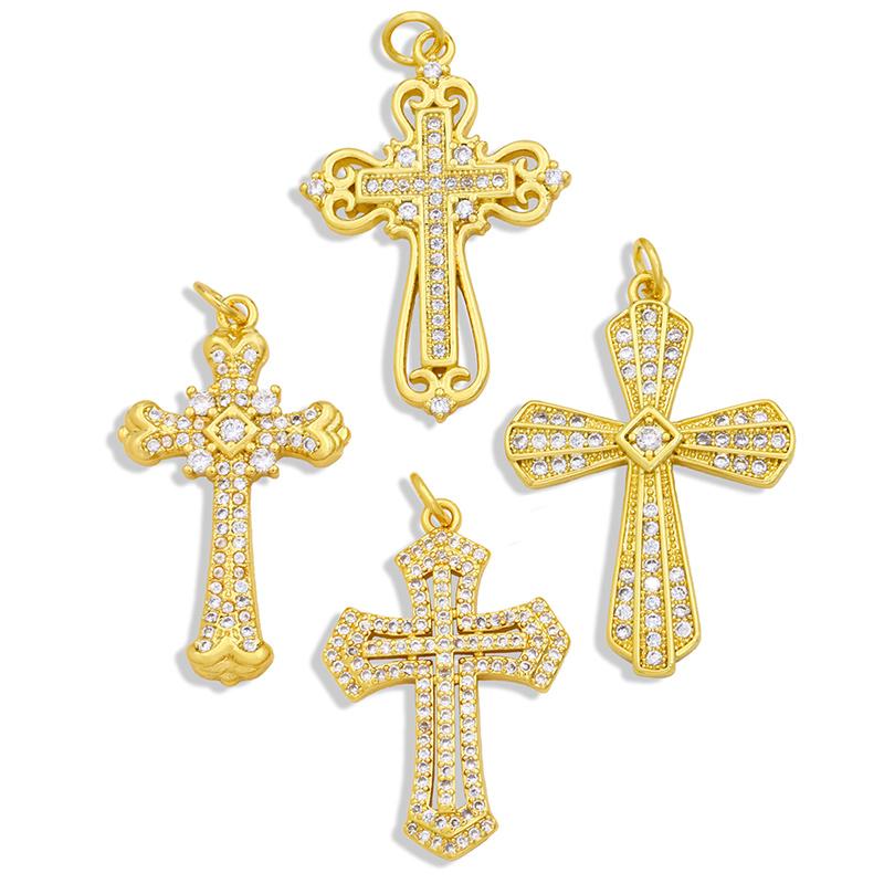 

Pendant Necklaces OCESRIO Gold Plated Luxury Cross Pendants For Jewelry Making CZ Charms Women Accessories Religious Pdta334