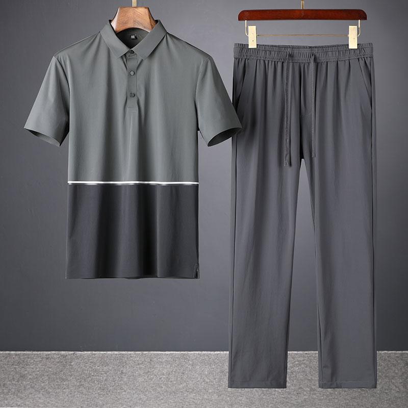 

Men's Tracksuits Light Luxury High-end Business Casual Suit Men's Summer Short Sleeve Thin Wrinkle Elasticity Two Piece SuitMen's, Black