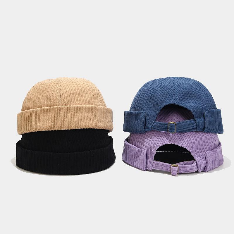 

Berets Spring Autumn Vintage Beanie Hats Men Women Landlord Hat Streetwear Hip Hop Brimless Corduroy Docker CapBerets, Black