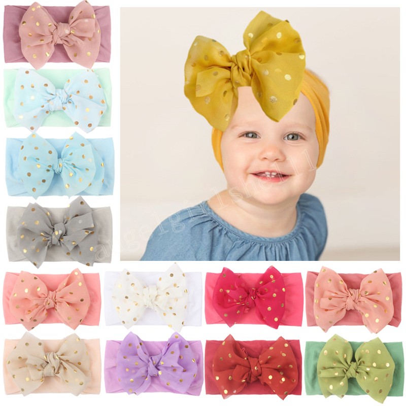 

Cute Gold Dot Pattern Bowknot Elastic Headwear Infant Hair Accessories Baby Girls Lace Bow Headband Stretch Hairband, Mixed color