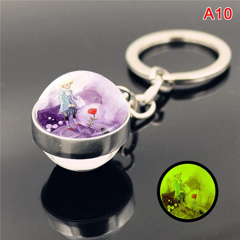 

Keychains 12 Style Luminous The Little Prince Metal Keychain Time Jewel Cabochon Glass Pendant Glow In Dark Key Chain Holder