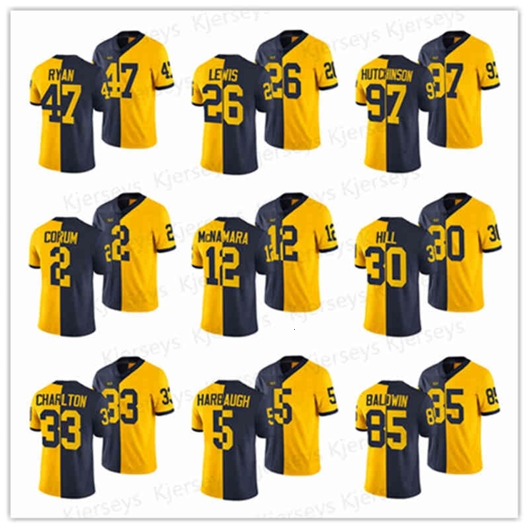 

N3740 97 Aidan Hutchinson College Football Michigan Wolverines Jersey Cade McNamara JJ McCarthy Blake AJ Henning Hassan Haskins Ronnie Bell, Split edition