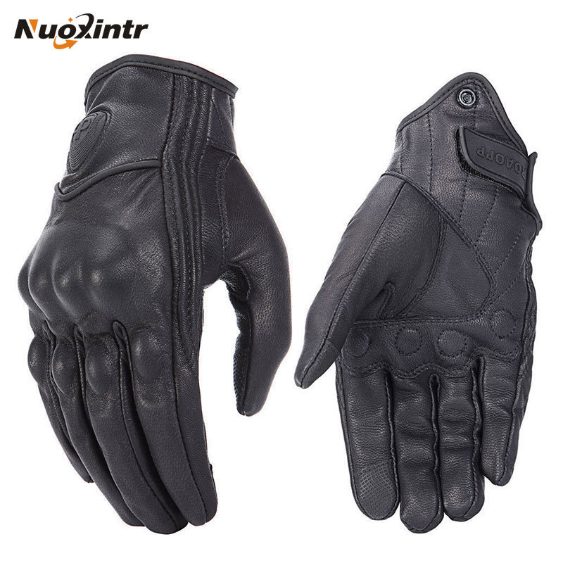 

Retro Motorcycle Gloves Pursuit Perforated Real Leather Touch Screen Men Women Moto Waterproof Motocross Glove 220812