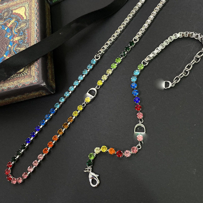 2022 luxury D Letters Pendant Necklace Bracelet Wedding Jewelry colorful crystal choker Bracelets Necklaces brand box packing-image-759961684