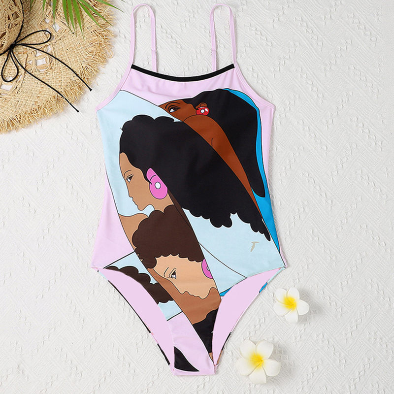 

Personality Printed Swimsuit One Piece Women Beach Swimwear Home Clothing Simple Letter Vacation Bathing Suit