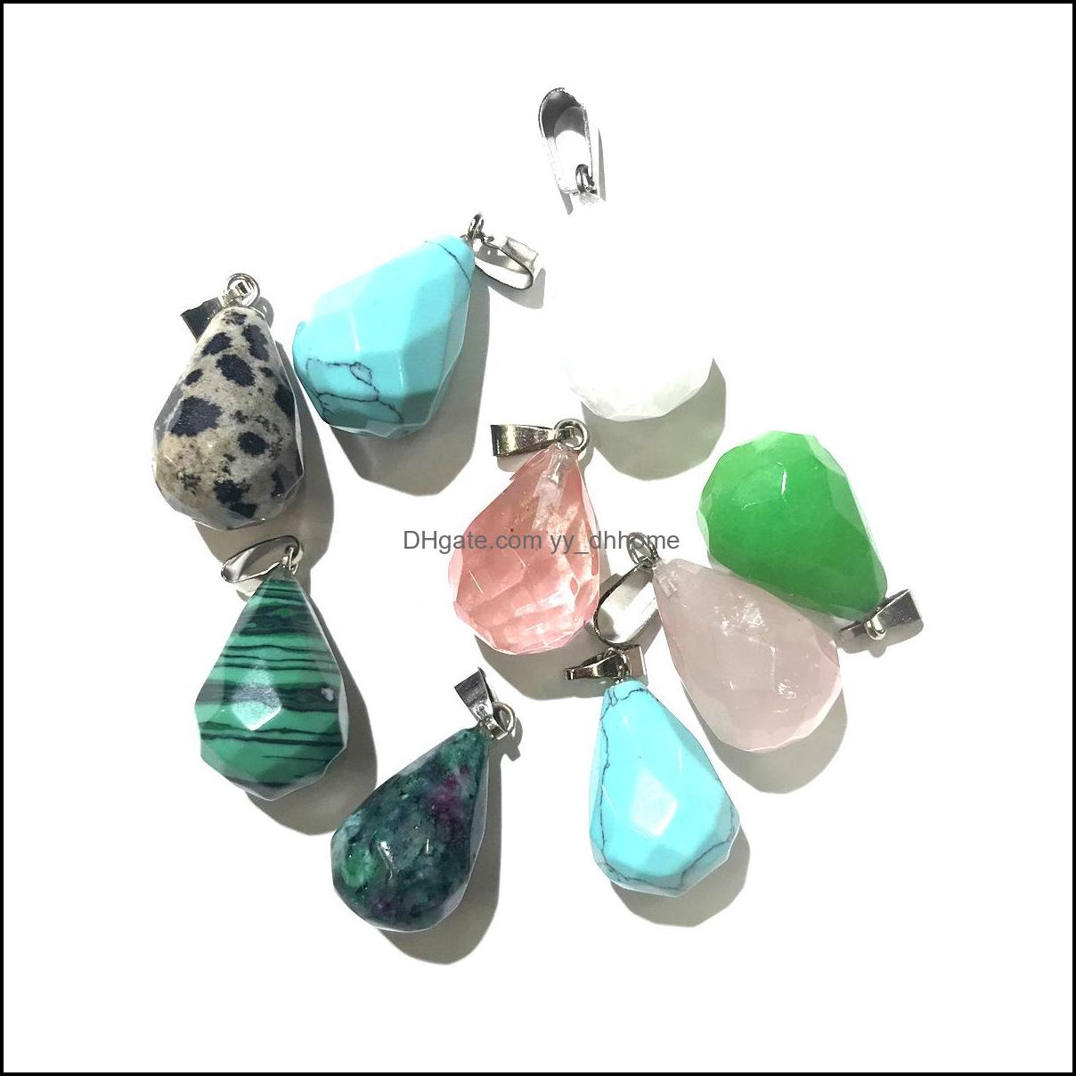 

Charms Jewelry Findings Components Natural Stone Round Water Droplets Tigers Eye Rose Quartz Opal Pendants Diy Pendum Necklace Making Drop