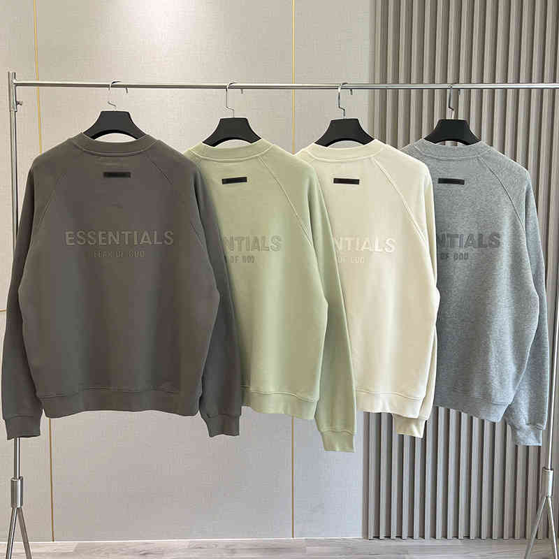 

men hooded fearofgod Fear essentials multi thread back color letters high street loose round neck sweater fashion jacket coats, Grey marl