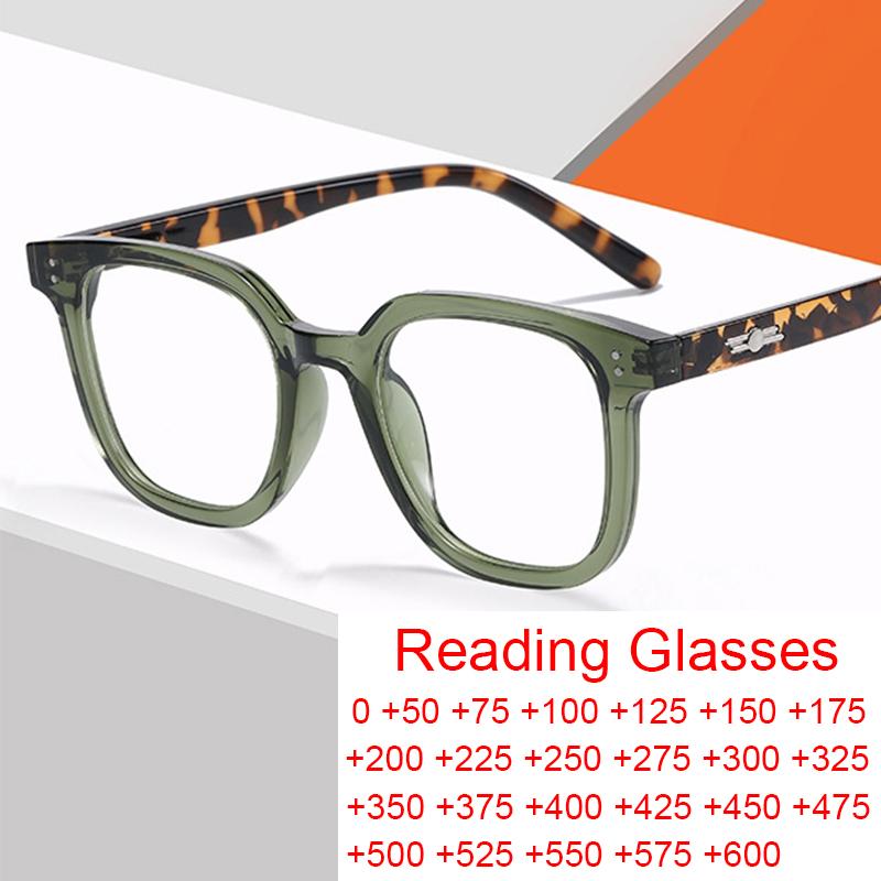 

Sunglasses Retro Trendy Green Square Reading Glasses Women Fashion Blue Light Blocking Eyeglasses Presbyopia Optical Computer Eyewear GafasS