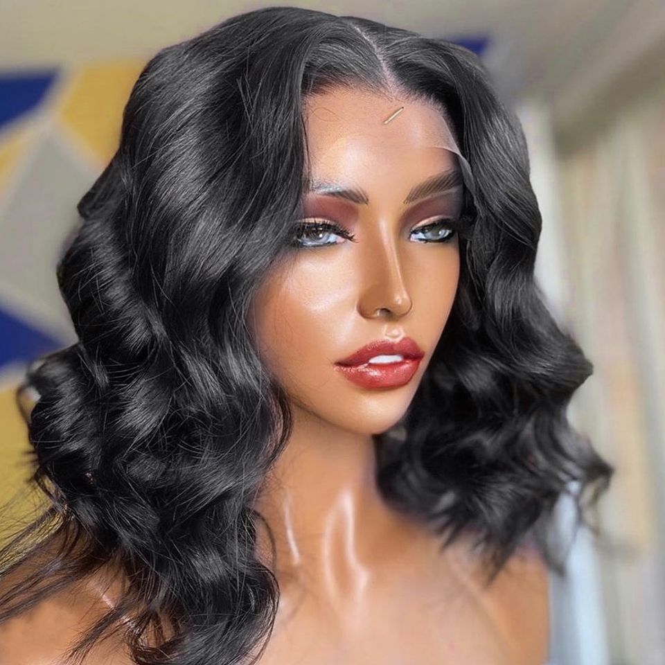

LX Brand Short Bob Wig Lace Front Human Hair Wigs For Blakck Women Brazilian Body Wave Baby Preplucked Hair 4x4 Full Hd Lace Frontal Wigfact, 150%