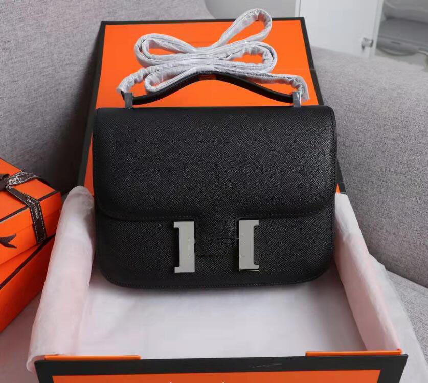 

Top quality leather one-shoulder stewardess bag Woman cross-body cosmetic bag Luxury designer card pocket Kangkang handbag silver label 19cm 24cm With Box