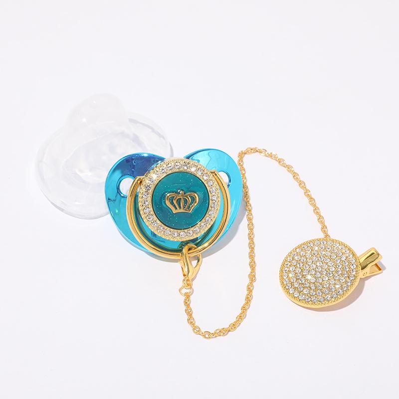 

Pacifiers# Crown Letter Baby Pacifier And Clips BPA Free Silicone Infant Nipple Gold Bling Born Dummy Soother Chupeta 0-18MPacifiers#