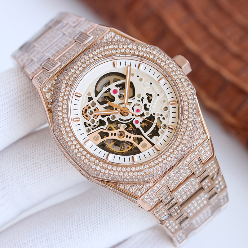

Handmade Full Of Diamonds Watch Mens Automatic Mechanical Watches 41mm With Diamond-studded Steel 904L Sapphire Hollow Out Wristwatch Montre de Luxe, Colour 6