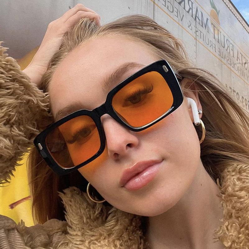 

Sunglasses Fashion Square Women Vintage Orange Brand Designer Sun Glasses Female Shades Mirror Outdoor Retro Rivet EyewearSunglasses