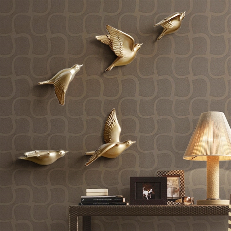 

living room resin birds decor creative murals animal miniature figurine 3D Sticker TV background wall ornament 220614